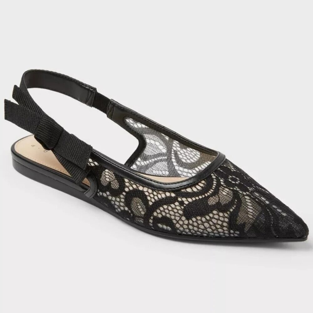 a new day NWT Black Lace Slingback Flats Dressy French Girl Boho Chic Whimsigoth